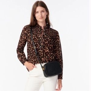 J. Crew Smocked popover top in leopard crinkle chiffon XS